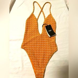 Fendi Orange Logo One Piece Swimsuit